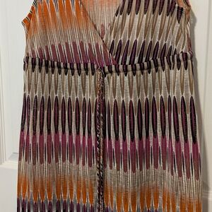 New York & Co Women's Alwevelas Top Magenta Orange Black Sz Small Beaded Tie EUC
